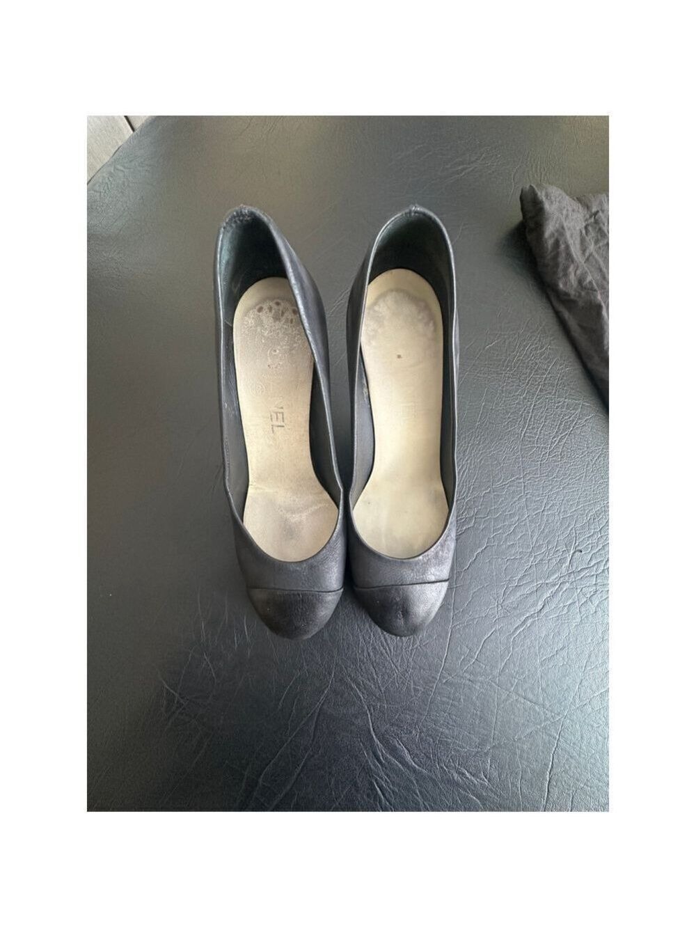 Chanel Black Nubuck Leather Cap Toe Pumps 37C - Picture 5 of 15